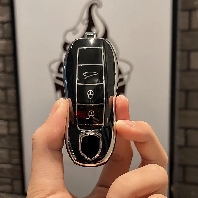 Ontto Coque De Clé De Voiture Compatible Avec Porsche Taycan 911 992 GT3 Panamera Turbo S Targa 4S Macan Cayenne Carrera TPU Coque De Clé Porte-clé Porte-clé Porte-clé Accessoire R Blanc
