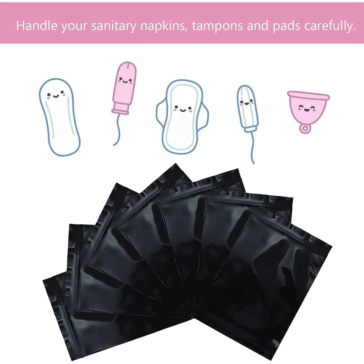 100-200PCS Feminine Personal Disposal Bags Refill Pack Black Opaque Bags for Sanitary Tampons Pads Liners Go Out for Emergency