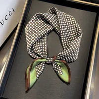 100% Pure Silk Scarf Women Neck Hair Band Foulard Square Small Headband 2024 Fashion Print Neckerchief Scarves Bandana 53*53cm 6