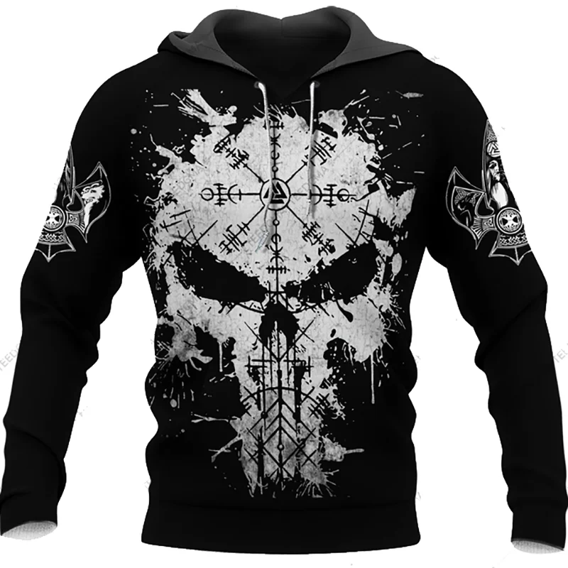 

Fashion Spring And Autumn Men's Hoodie Viking Odin Tattoo Pattern Street Harajuku All-match Loose Oversize Hooded Sweatshirt Top