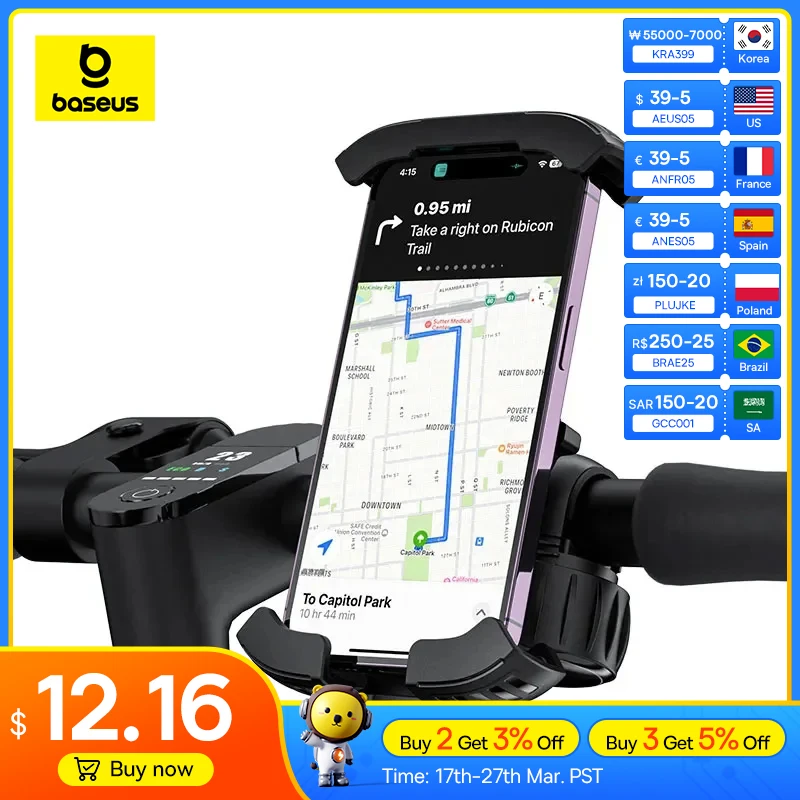 

Baseus Universal Motorcycle Bike Phone Holder Handlebar Stand Bicycle Phone Mount Bracket For Xiaomi Huawei iphone 15 14 pro max