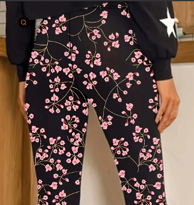 Women's Elegant and Fashionable Floral Print Leggings, Stylish Women's Basic Layer Long Pants 5