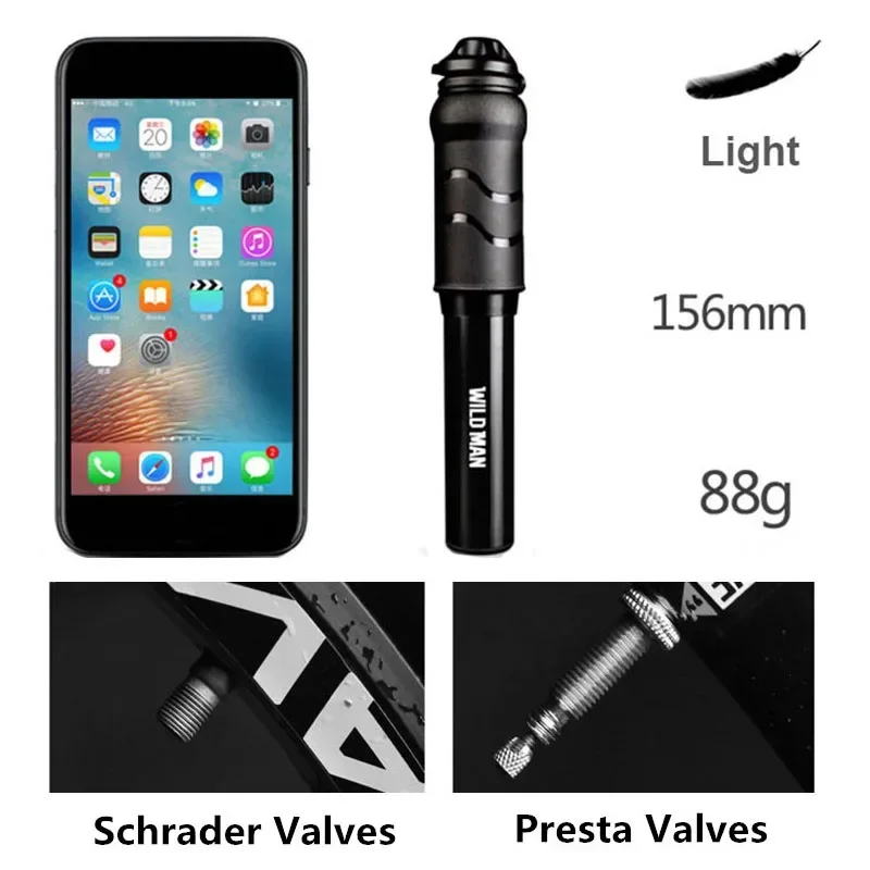 WILD MAN Alloy Mini Bike Pump Portable Cycling Air Pump Mountain Bicycle Air Pump Mtb Accesorios Schrader Presta Valve 100 Psi - Image 2