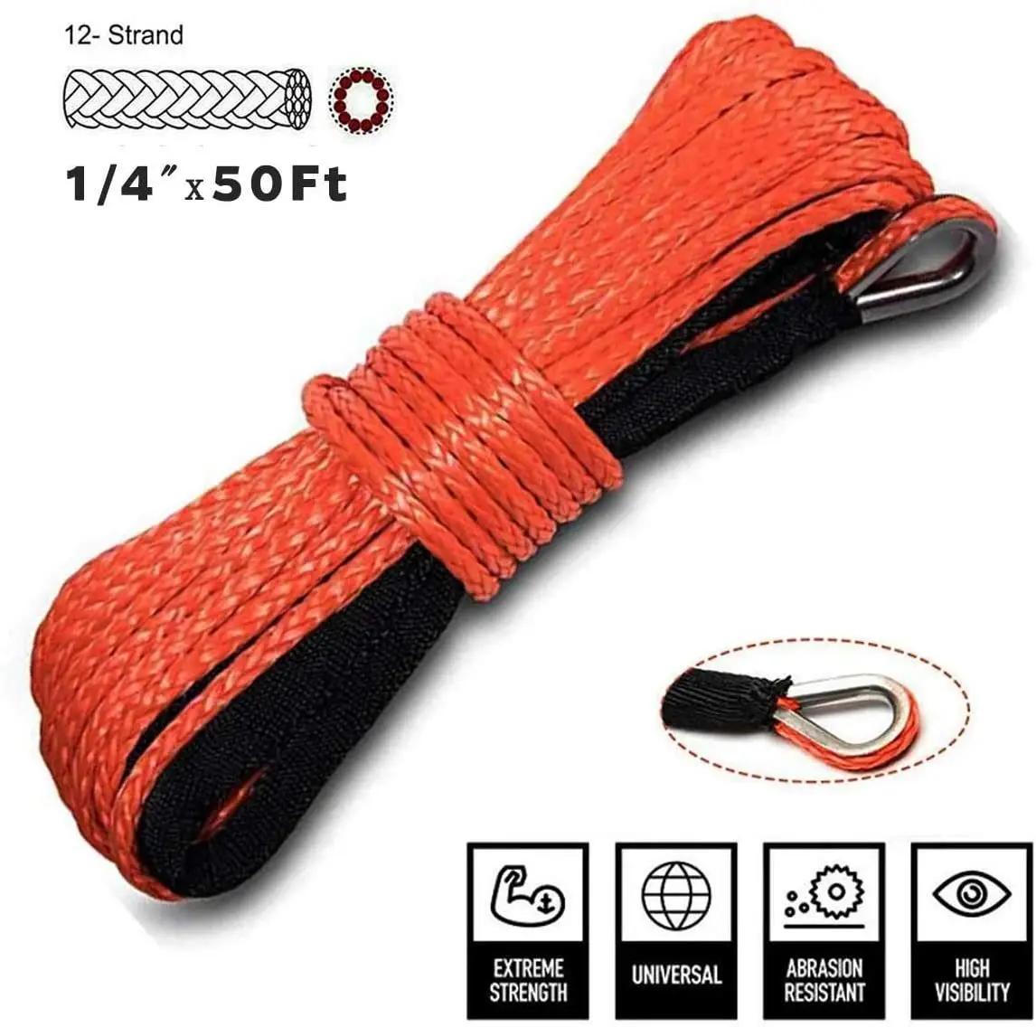 Cuerda Sintética Para Cabrestante 15m X 5mm | Para ATV, UTV Y Vehículos | Con Funda Protectora