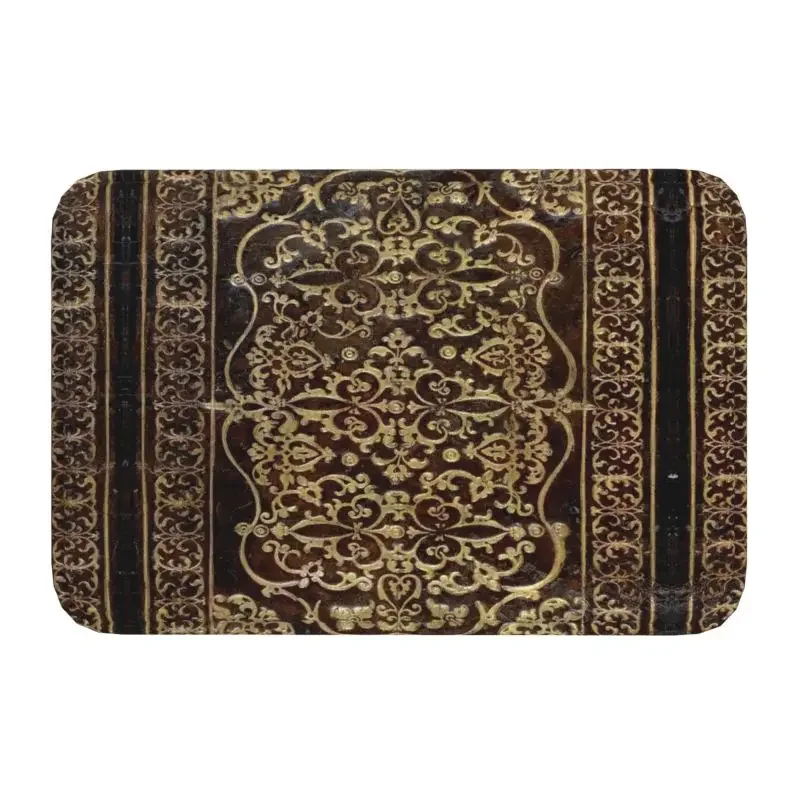 

Gilded Leather Tome Front Door Mat Outdoor Quick Dry Vintage Medieval Pattern Doormat Kitchen Balcony Entrance Rug Carpet