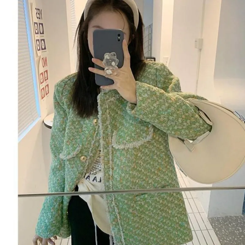 2023 New Jackets Retro Surcoat Exquisite Warm Coarse Tweed Outerwear Small Fragrance Short Coat Women Spring Autumn Top Surcoat