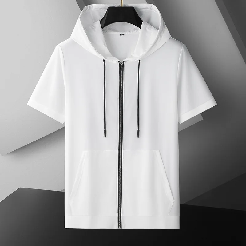 

Summer new plus size hooded short-sleeved T-shirt Clothes outdoor clothing sun protection jacket 7XL oversized t shirt 6xl 150kg
