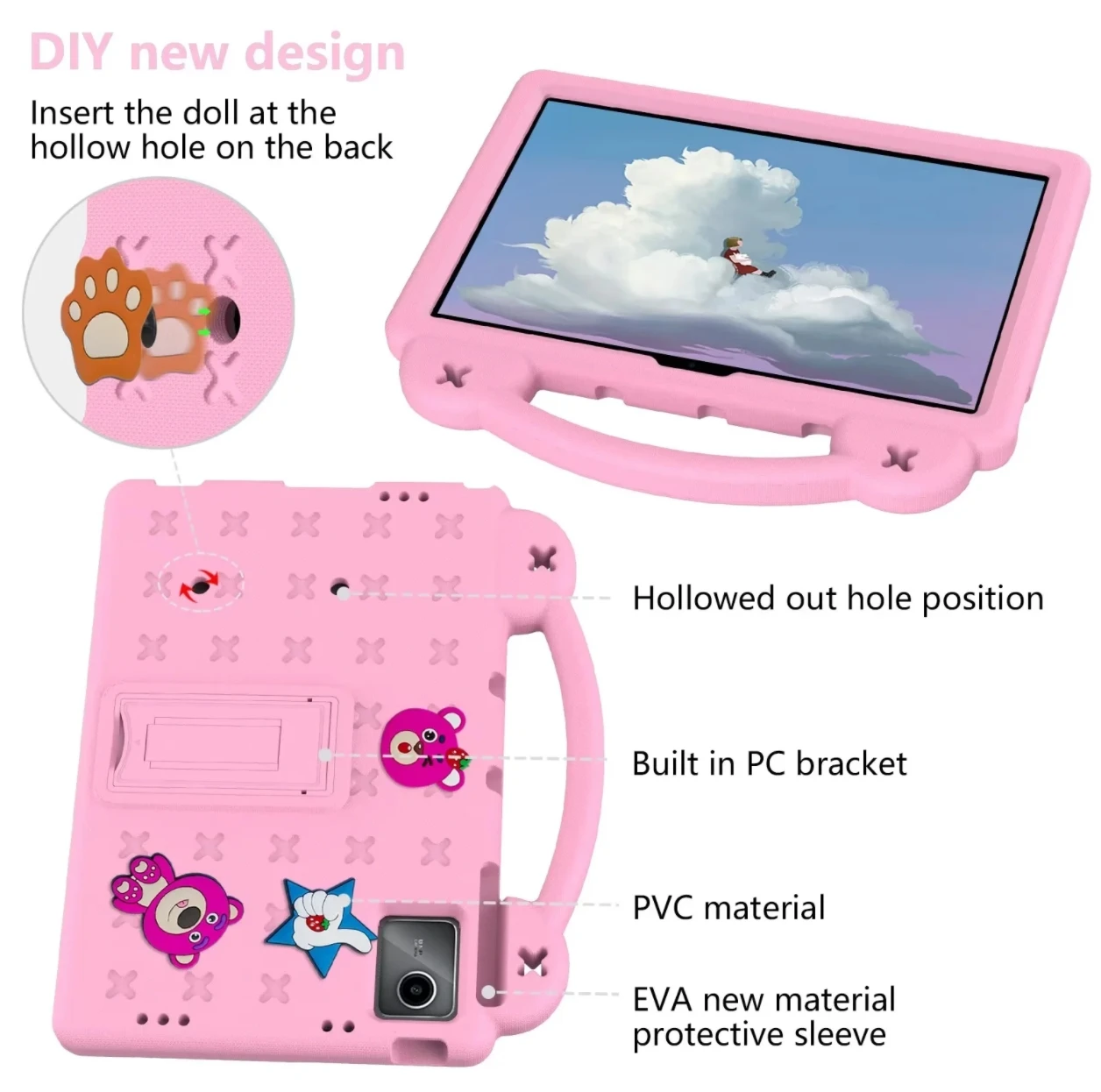 TCL Tab 8 LE Kids Case - DIY Cartoon EVA Foam Protective Cover With Handle & Stand