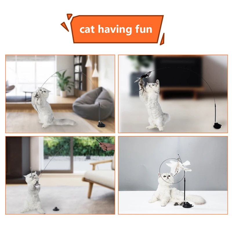 tough dog toys Cat Teaser Simulation Bird Interactive Toy Funny Feather Bird with Bell for Kitten Playing Wand with Sucker Toy Cat Accessories laser pointer for cats