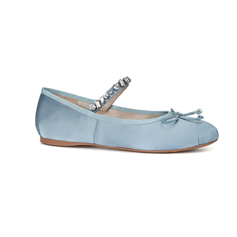靴 Mary Jane Crystal Ribbon Satin Flats Mary Jane Crystal Ribbon Satin Flats