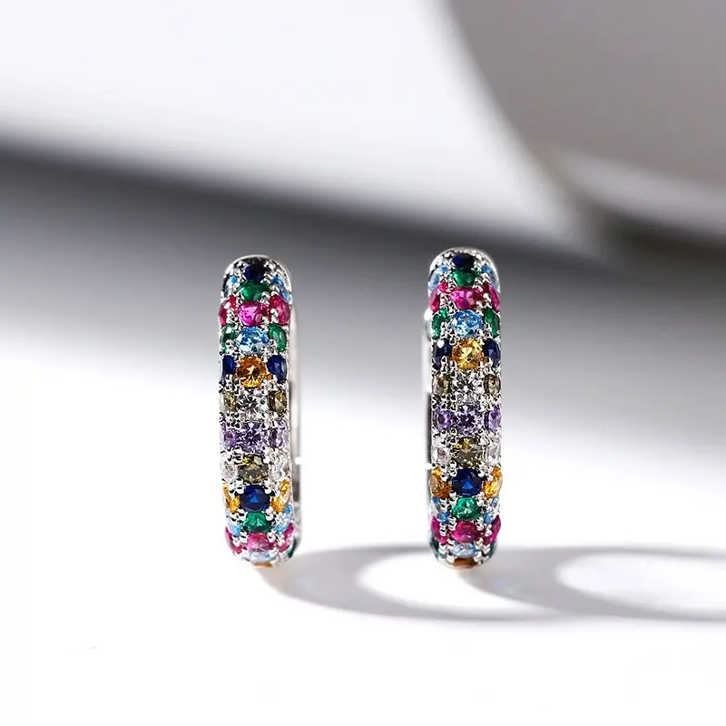 Hoop Earrings Fashion Round Mini Half Hoop Colorful Zircon Ladies Luxury Jewelry