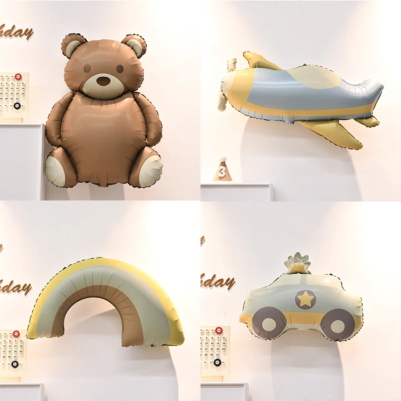Cute Matte Bear Foil Balloons Cartoon Rainbow car plane balloon toys ...