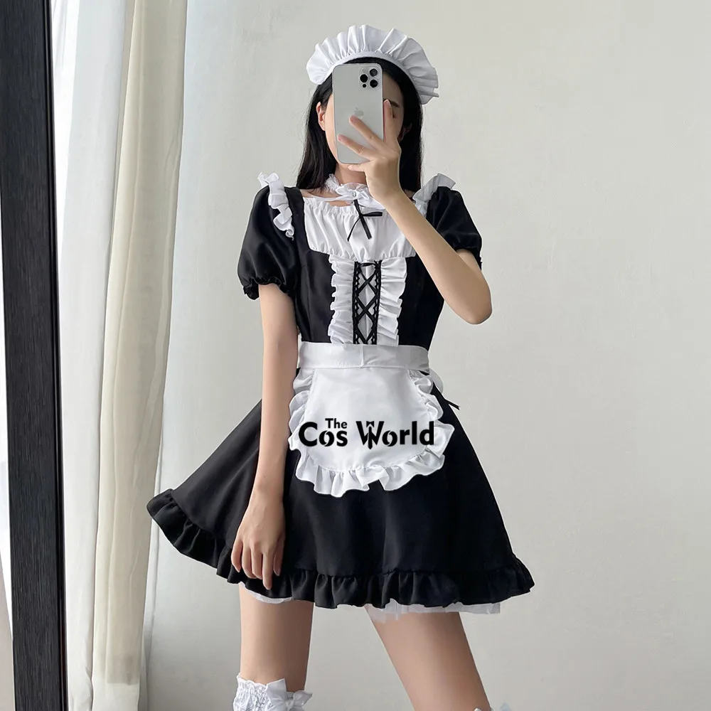 Japanese Lolita Sweet Black White Apron Maidservant Maid Restaurant Dress Uniform Outfits Anime Cosplay Costume S-5XL