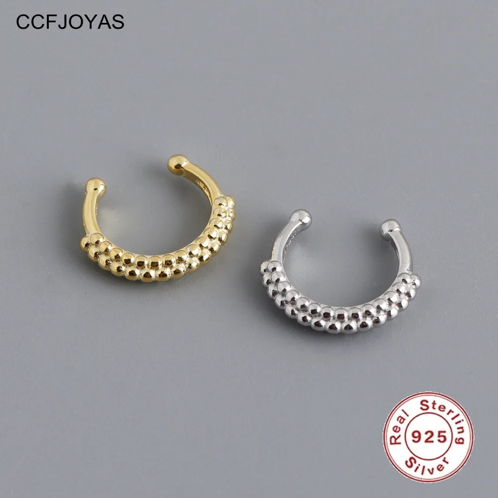 

CCFJOYAS 925 Sterling Silver Wave Point Ear Clip for Women European and American Gold Silver color Earcuff Clip Earrings Jewelry