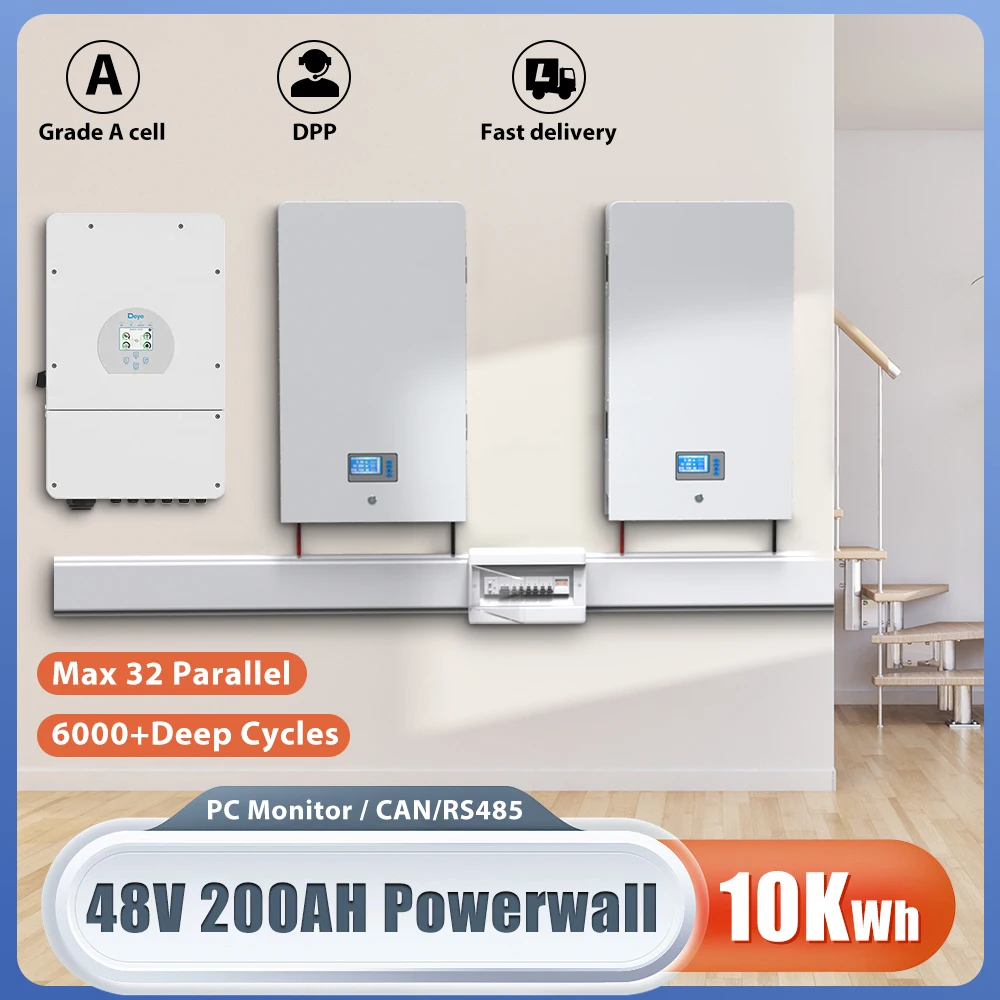 

Power Wall 48V 200AH 100AH LiFePO4 Battery Pack 5KWH 10KWH Powerwall 6000 Cycle Solar Lithium Ion Battery CAN/RS485 32 Parallel