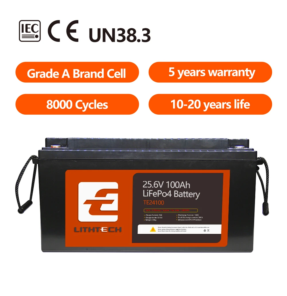 LITHTECH Lifepo4 Battery 24V 40Ah 60Ah 80Ah 100Ah 120Ah 160Ah 200Ah Lithium Iron Phosphate Pack Batteries For Rv/Golf Cart
