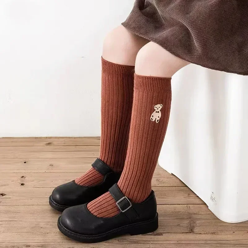 1 Pair Kids Sock Cartoon Bear Knee High Sock for Toddler Girl Spring Autumn Thin Cotton Calf cartoon socks cotton knee socks knee length socks over the calf socks