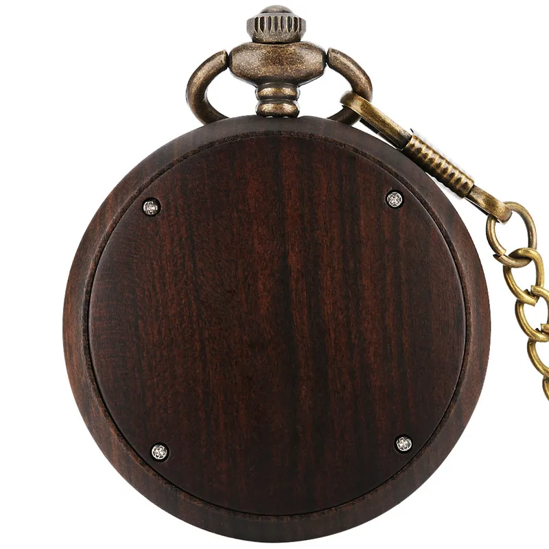 Classical Sandalwood Pocket Watch Men Women Retro Wooden Quartz Analog Clock with Arabic Number Dial Luminous Hand Pendant Chain