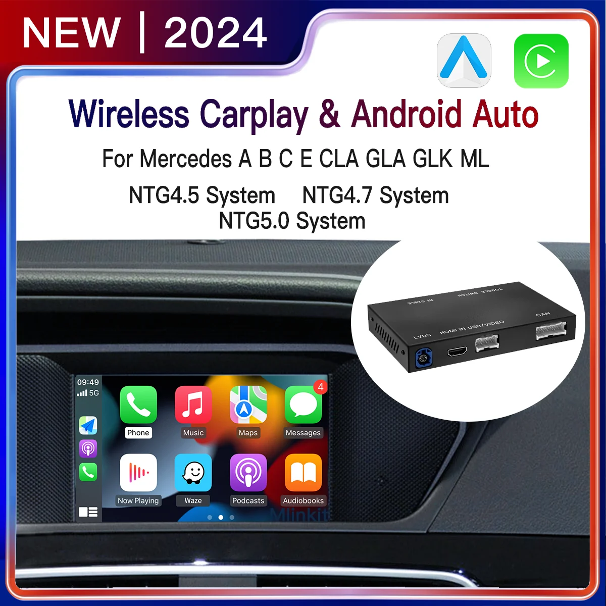 

Wireless CarPlay Android Auto Fits For Mercedes A B C E S SL CLA CLS GLA GLK SLK ML Sprinter NTG4.5 NTG5.0 W204 W176 Decorder