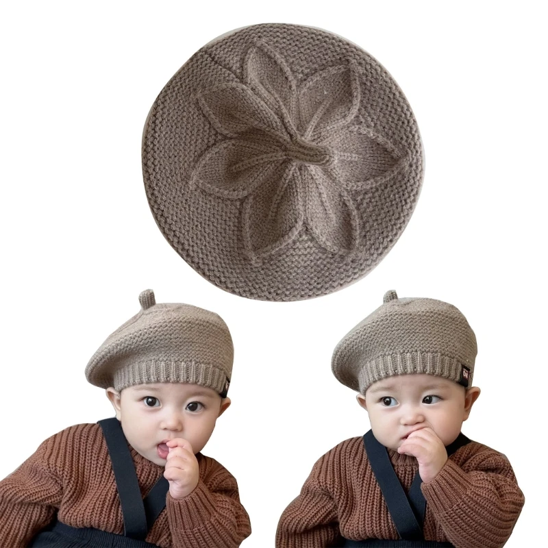 

Knitted Hat for Baby Girls Soft Breathable Knit Warm Solid Color Painter Cap for 3 Months to 2 Years Infants