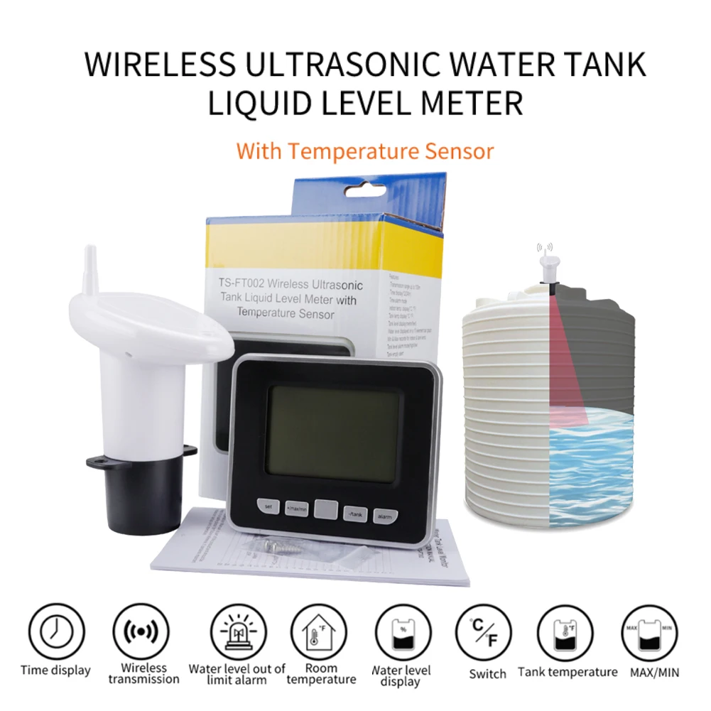 FT002 Wireless Ultrasonic Water Tank Liquid Level Meter With ...