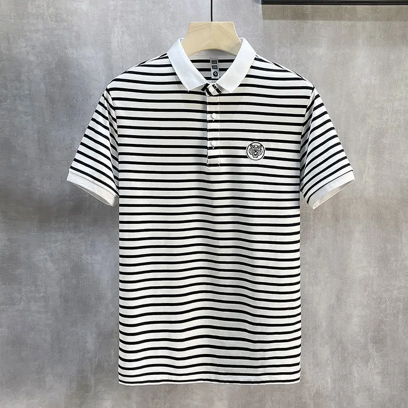 Fashion Lapel Button Embroidery Short Sleeve Striped Polo Shirts Mens Clothing 2024 Summer New Loose Casual Tops Korean T-Shirts 14 S3c9af91ee7a040b98b88a125218e43c2n