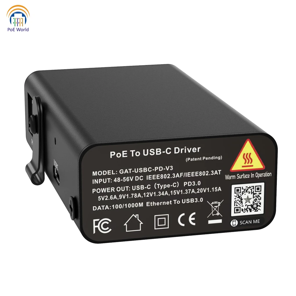 New! Gigabit PoE+ 802.3at to USB-C Power+ Wired Data Delivery with 25 Watt Output USBC Compatible with iPad Pro 12.9" Surface Go