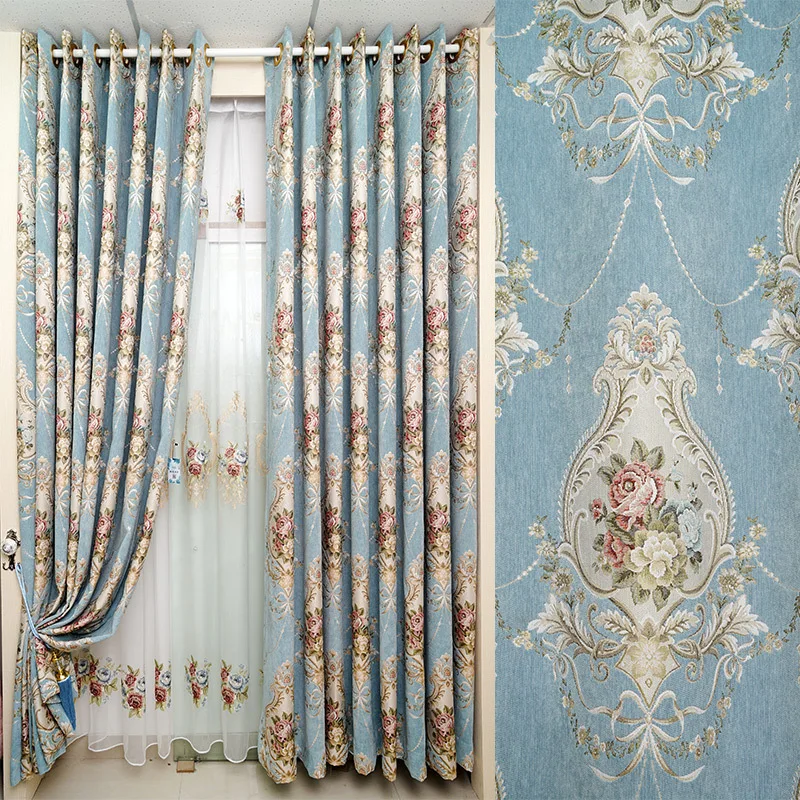 

Hall Set Blackout Curtains for Living Dining Room Bedroom Windows Tulle Decor Doorway European Embroidery Curtain Chenille