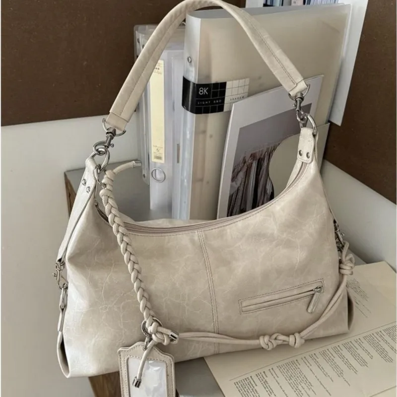 JIAERDI Korean Style Retro Woven Tote Bag Women Leather Textured Large Capacity Underarm Bag Ladies Fashion Commute Shoulder Bag