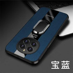 Luxury Plexiglass Leather Phone Case with Magnetic Ring Holder and Shockproof Cover for Honor Magic 7 Lite (Blue)