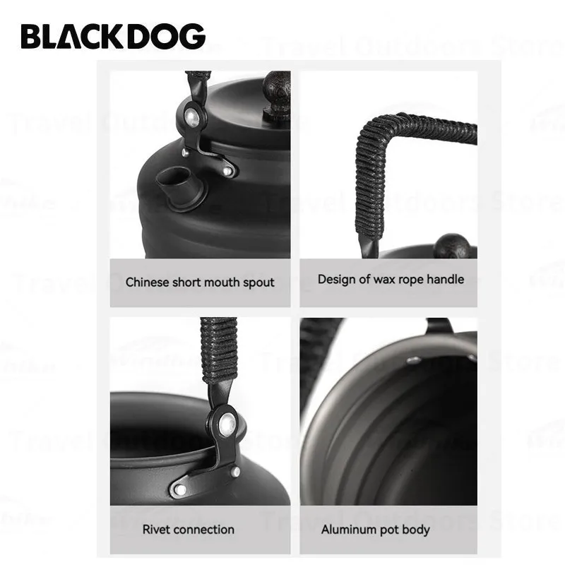 Naturehike BLACKDOG Camping Kettle 1.3L Aluminum Alloy Picnic Pot Portable Teapot Ultralight 230g Boiling Stovetop Coffee Pot