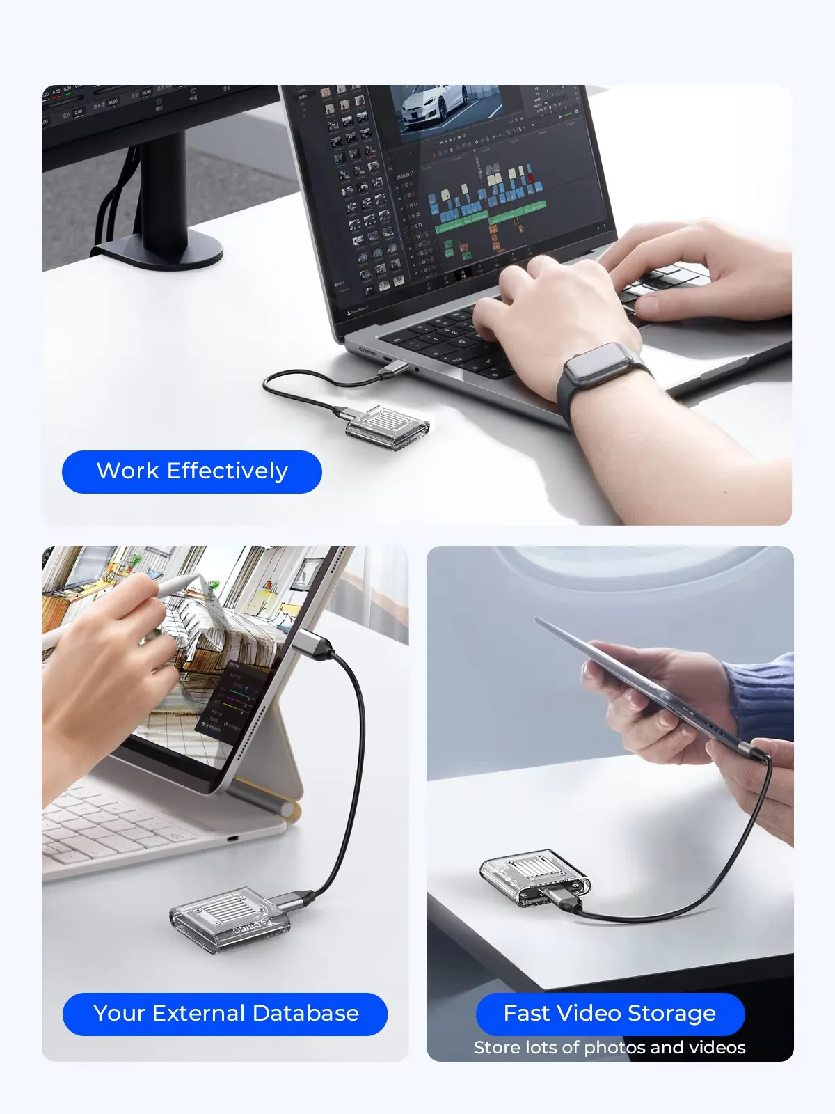 ORICO-NVMe SSD Enclosure Hard Drive Enclosure for PCIe SSD Transparent External Adapter M.2 to USB Type C Mini 2230 M.2 SSD Case 10Gbps