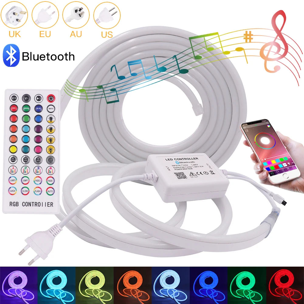 

Neon Strip AC 220V 110V Flex Neon Sign 5050 2835 Waterproof RGB Bluetooth LED Strip Light White Warm White LED Ribbon Tape Light