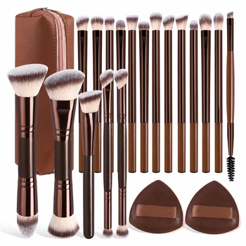 Set di pennelli da trucco da viaggio con custodia, set da 20 pezzi, set di pennelli da trucco multifunzionali essenziali da 18 pezzi, per fondotinta, cipria, fard