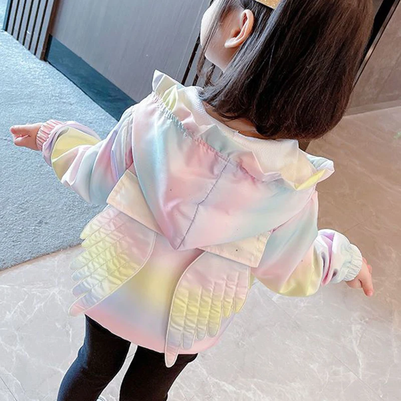 

Spring Autumn Y2K Kawaii Rainbow Wing Girls Coats Fashion Outerwear Print Zipper Tops Cute Kids Jacket Casual Children's Clothes