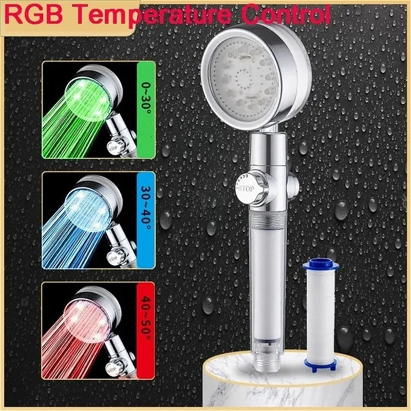 Water Saving RGB LED Shower Head Temperature Control