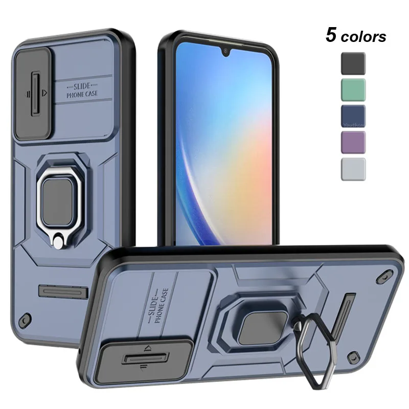 

Lens Sliding Window Case For Samsung Galaxy A34 Case Samsung A34 A24 A54 A14 Cover Armor Shockproof Ring Holder Magnetic Protect