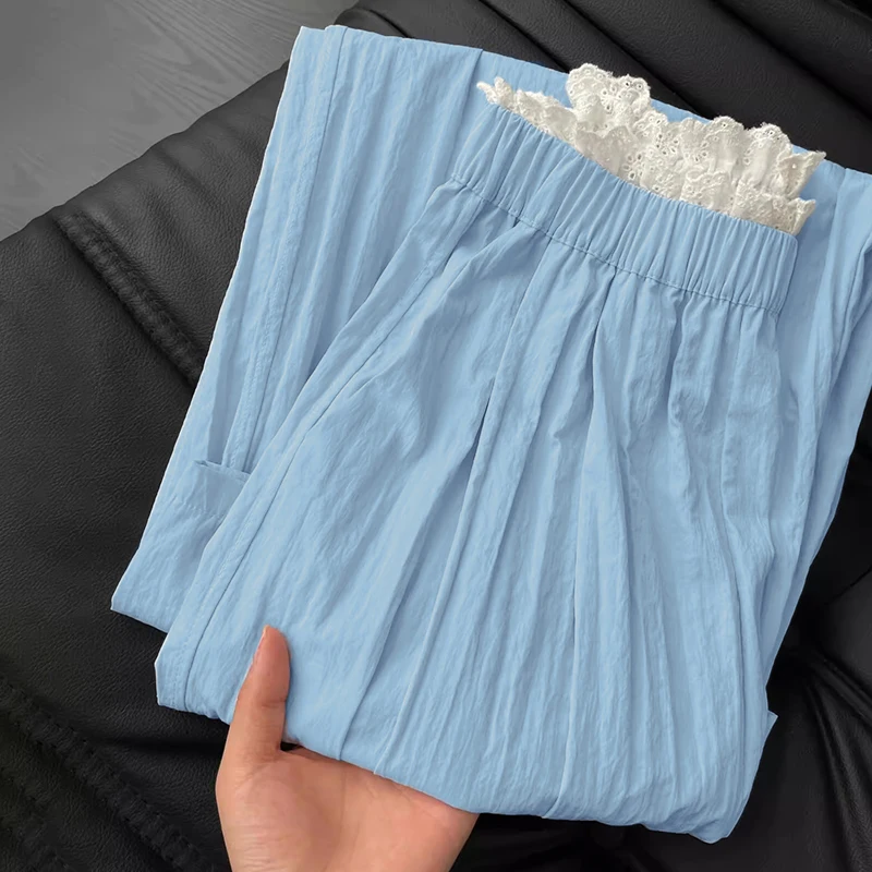 

Женские прямые брюки с завышенной талией, Свободные повседневные брюки с широкими штанинами, лето 2024