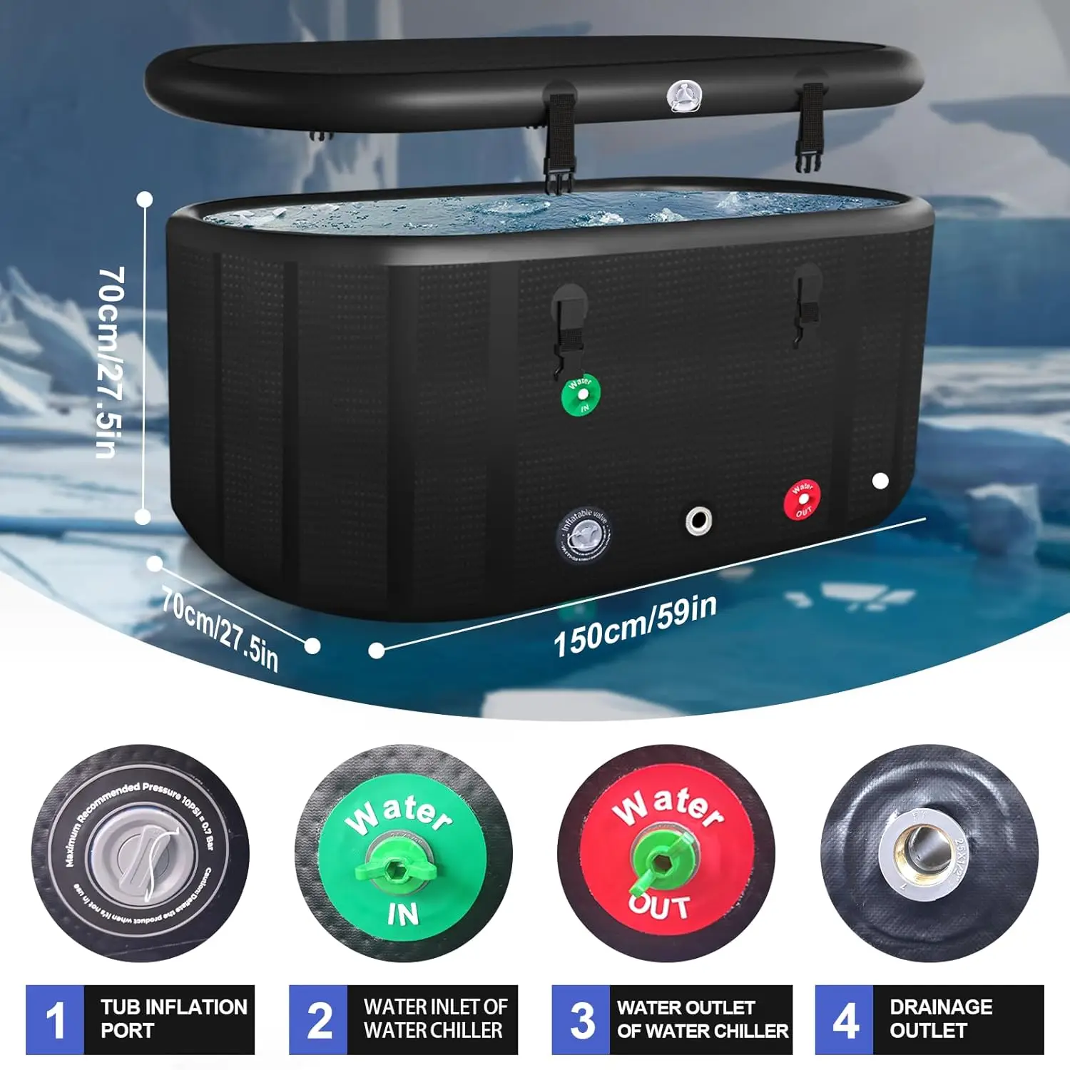 59IN drop Needle cold tub recovery, portable ice tub for adults, ice tub outdoor cold water treatment 4
