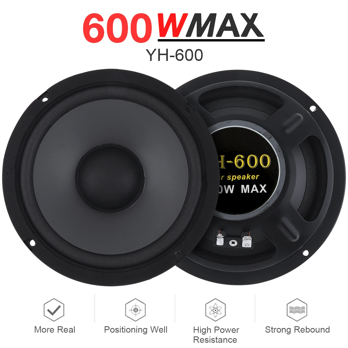 1 Piece High Sensitivity 6.5 Inch 600W 2-Way Car HiFi Coaxial Speaker Full Range Frequency Speaker