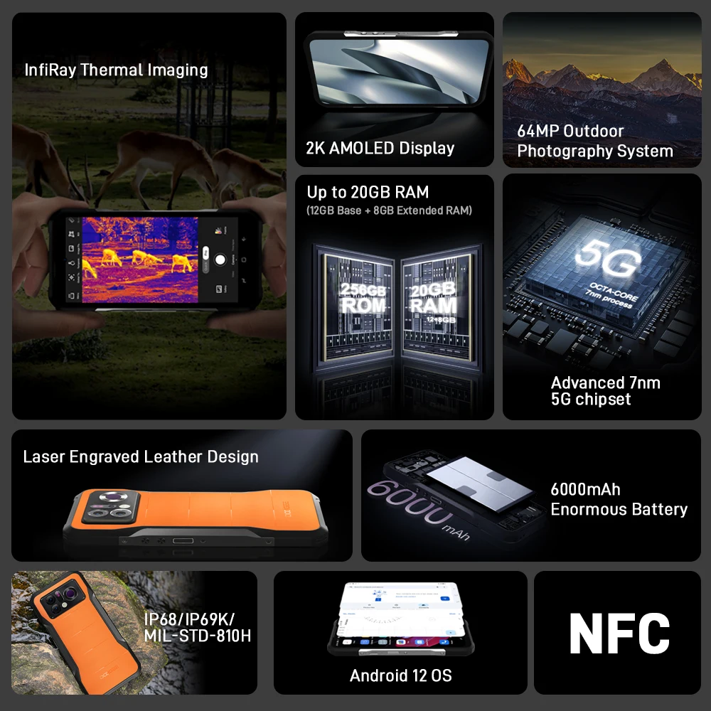 World Premiere DOOGEE V20 Pro Rugged Phone 6.43”2K AMOLED Display 12GB+256GB 1440*1080 Thermal Imaging Advanced 7nm 5G Chipset