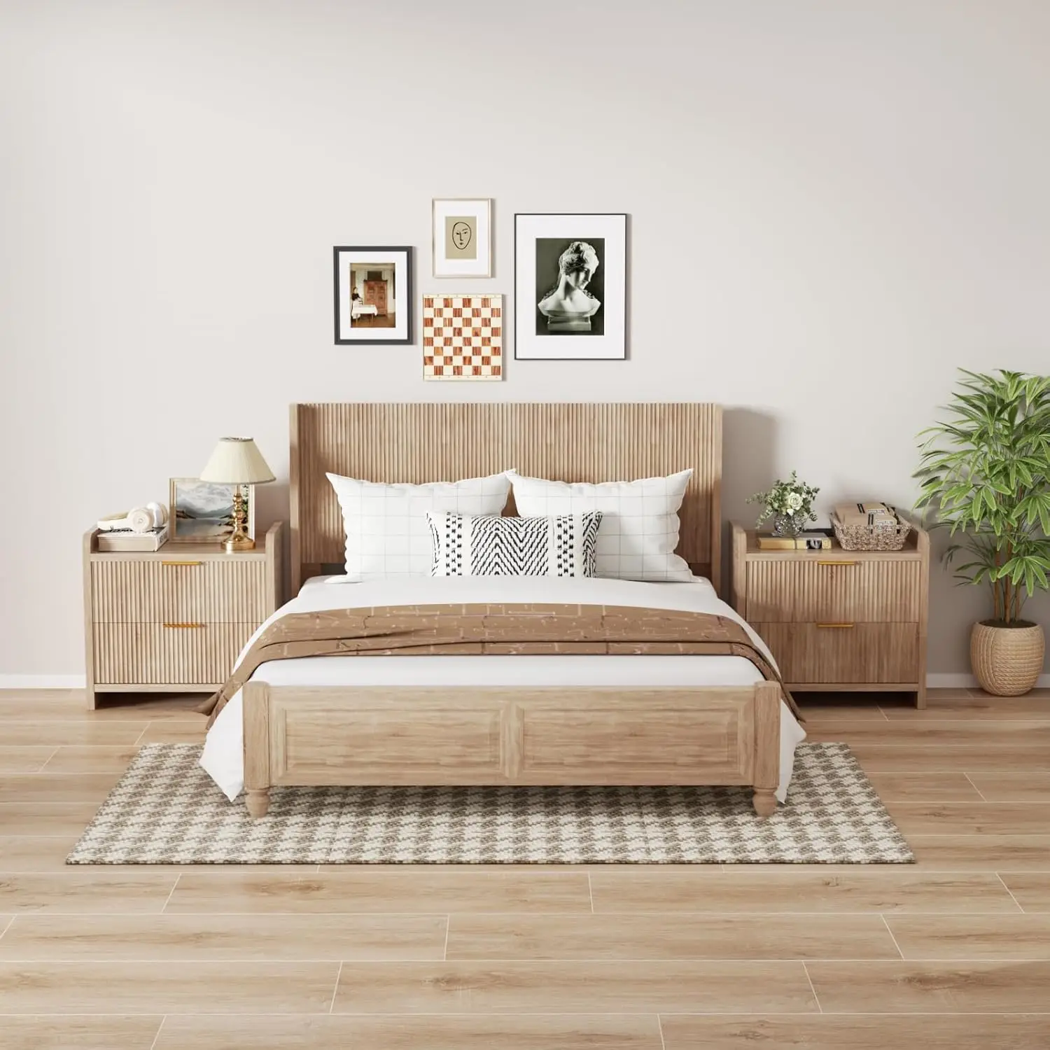 JDPAG Queen Size Fluted Headboard ONLY-Wall Mount Wood Headboard for Bedroom, Rustic & Modern Farmhouse