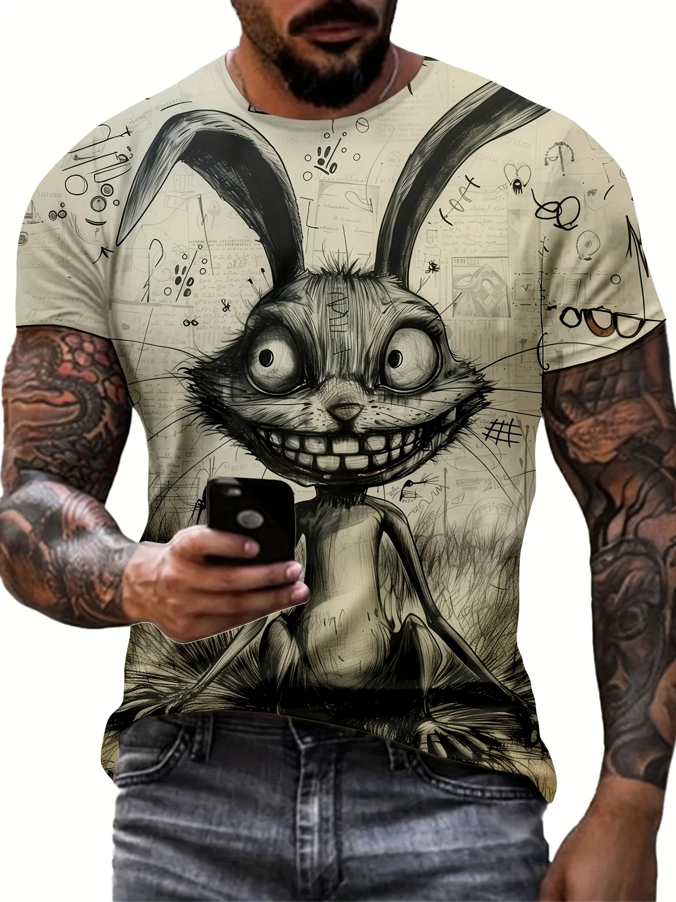 thumbnail image 1 of Camiseta de manga corta con cuello redondo y estampado gráfico de monstruo para hombre, ropa para hombre para verano, tejido de mezcla de poliéster suave y ligeramente elástico, 1 of 5