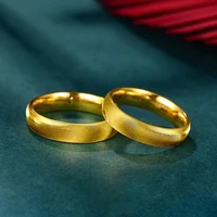 Simple Elegant Shiny 24 K Gold Color Rings for Women Men Luxury Lover Couple Ring Wedding Engagement Gifts Not Fade 6