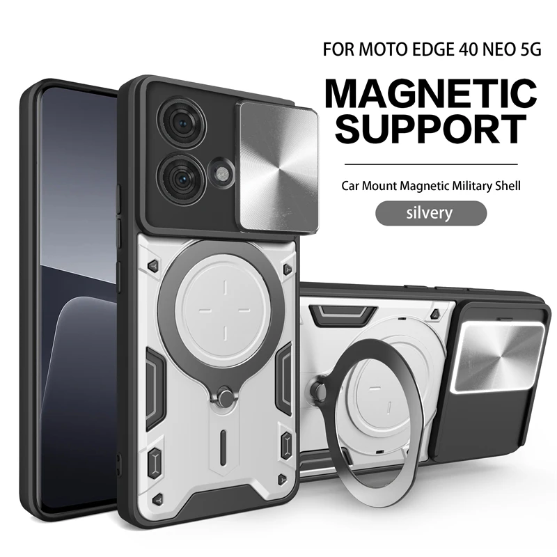Per Motorola Edge 40 Neo Case Slide Camera Lron Ring Protection Stand Cavalletto Custodia Per Telefono Per Moto Edge 40 Neo 5G Cover Posteriore