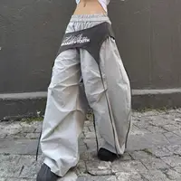 Women's Y2K Style Wide Leg Cargo Pants Cross-layer Straps Design Casual Hip Hop Dance Streetwear Trousers