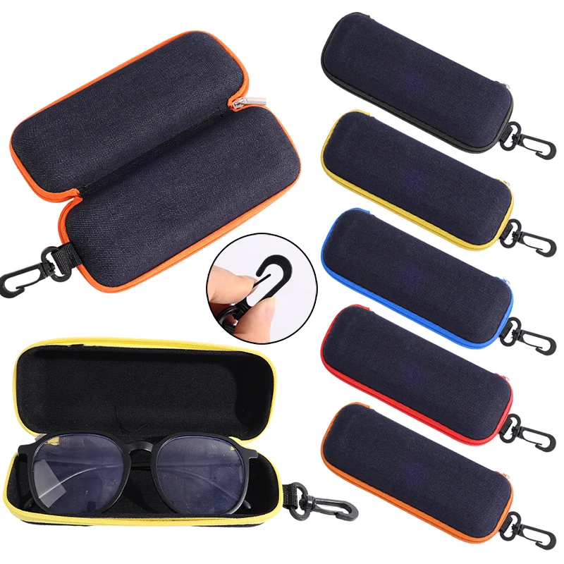 

EVA джинсовый портативный футляр для очков на молнии с крючком, защитный футляр для солнцезащитных очков с защитой от потери, дорожная упаковка, аксессуары для очков