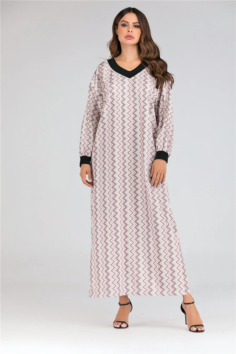 

Abaya For Women Ramadan Gurban Loose Muslim Women's Dress Arabic Gown Print V-Neck Loose Fit Dress Dubai Turkey Moroccan Abaya