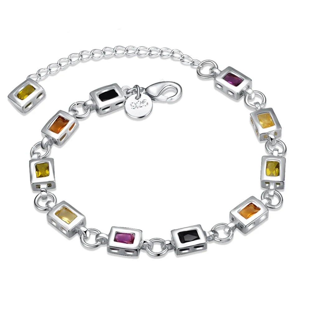 

KCRLP 925 Sterling Silver Elegant Charm Bracelets Zircon Chain Colors Crystal Jewelry Fashion for Women Wedding Lady