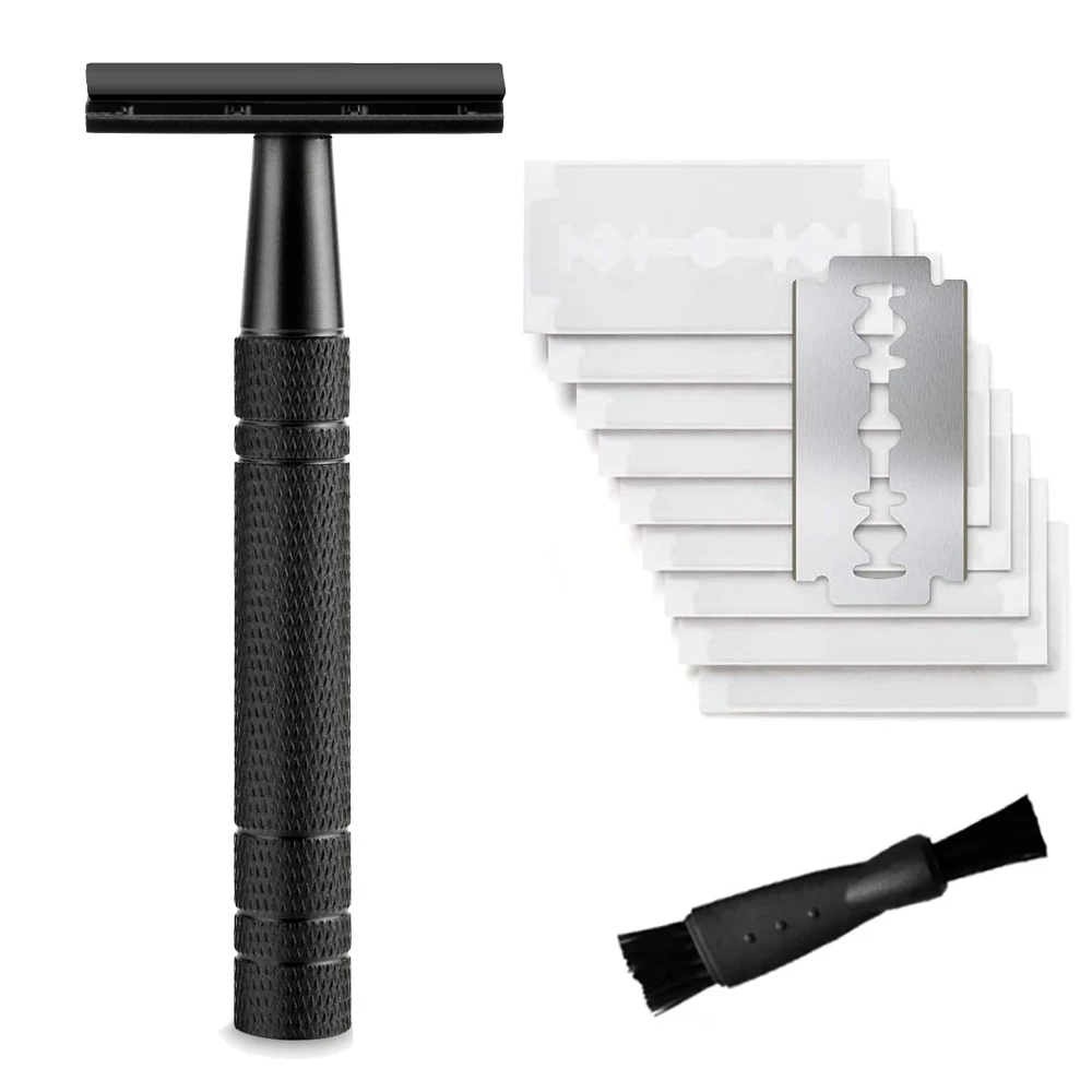 Double Edge Safety Razor for Men, with 10  Safety Razor Blades, Single Blade Razor, Reusable Travel Essentials Men Razor